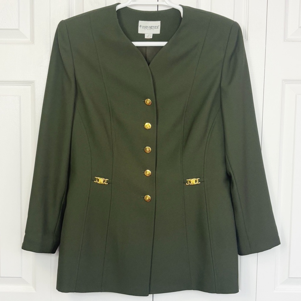 Vintage John Meyer of Norwich Olive Green & Gold Lion Suit Jacket 14